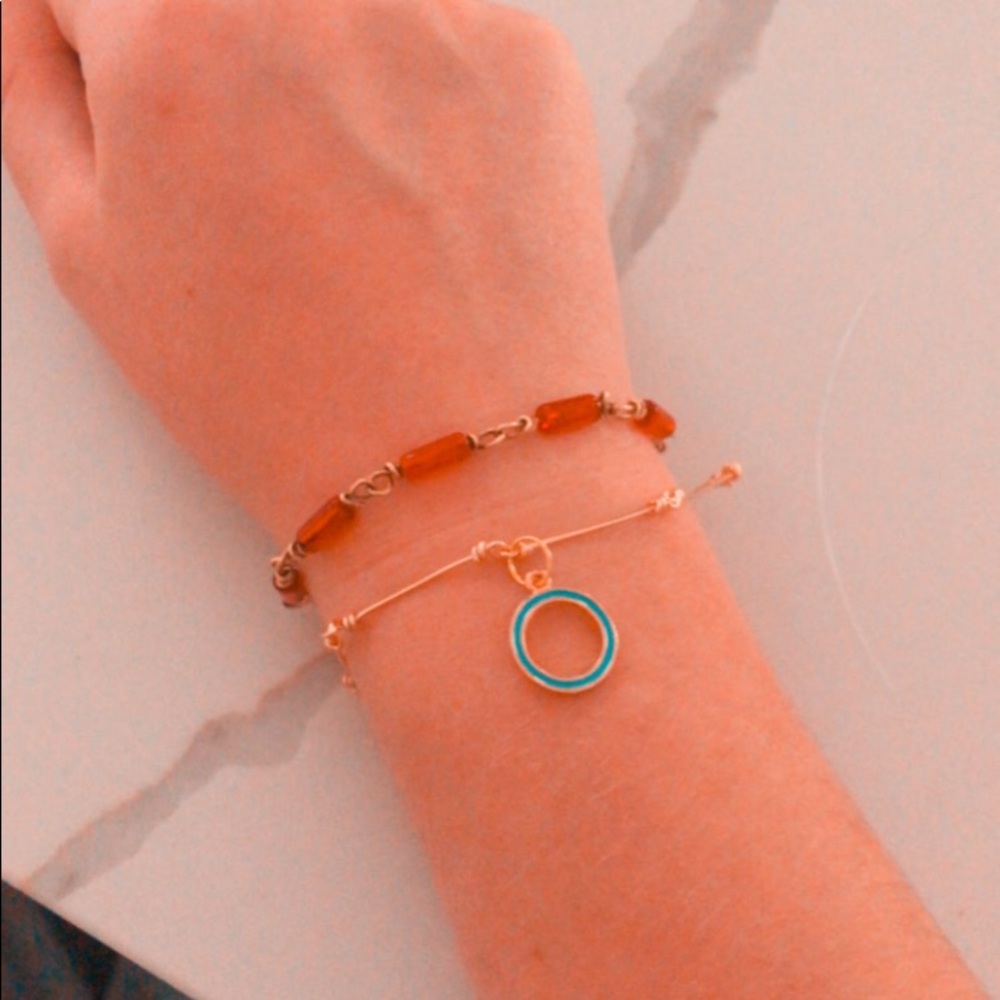 Blue Circle Charm Gold Bracelet